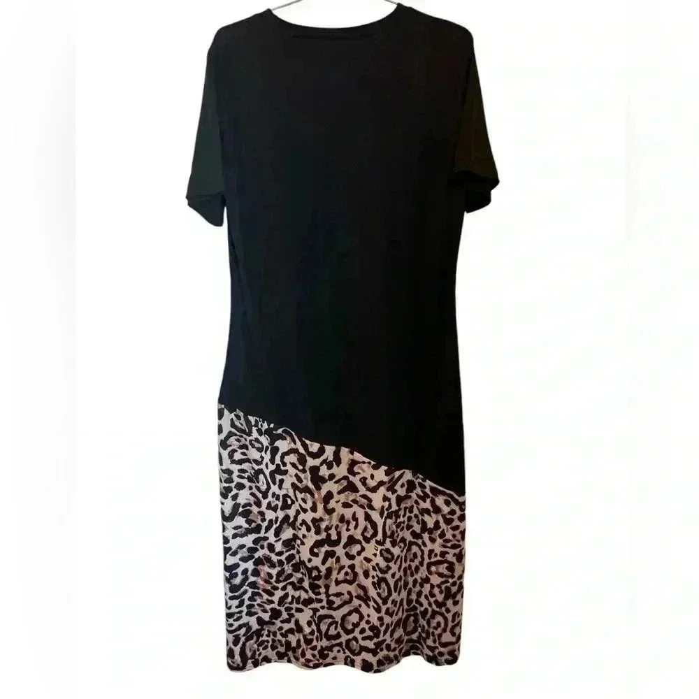 NEW Leopard Color Block Maxi Dress Size Large Casual Chic Flowy - Picture 9 of 11